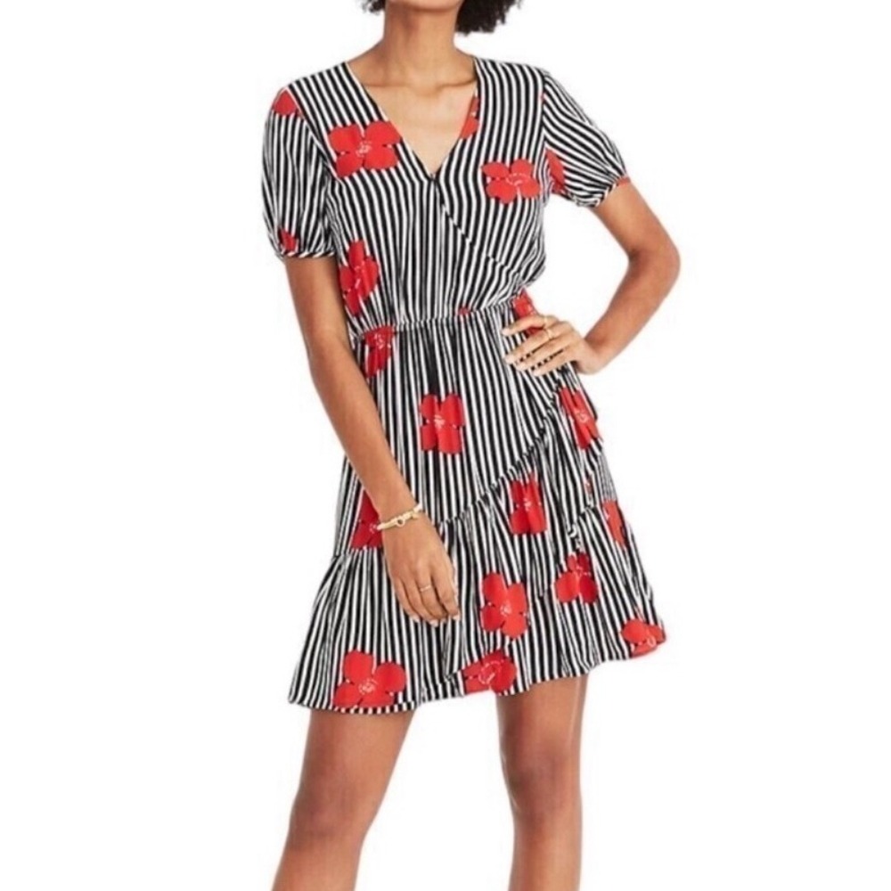 Madewell Ruffle Wrap Dress in Candied Orchids‎ Striped Floral H6949 Women Size 0